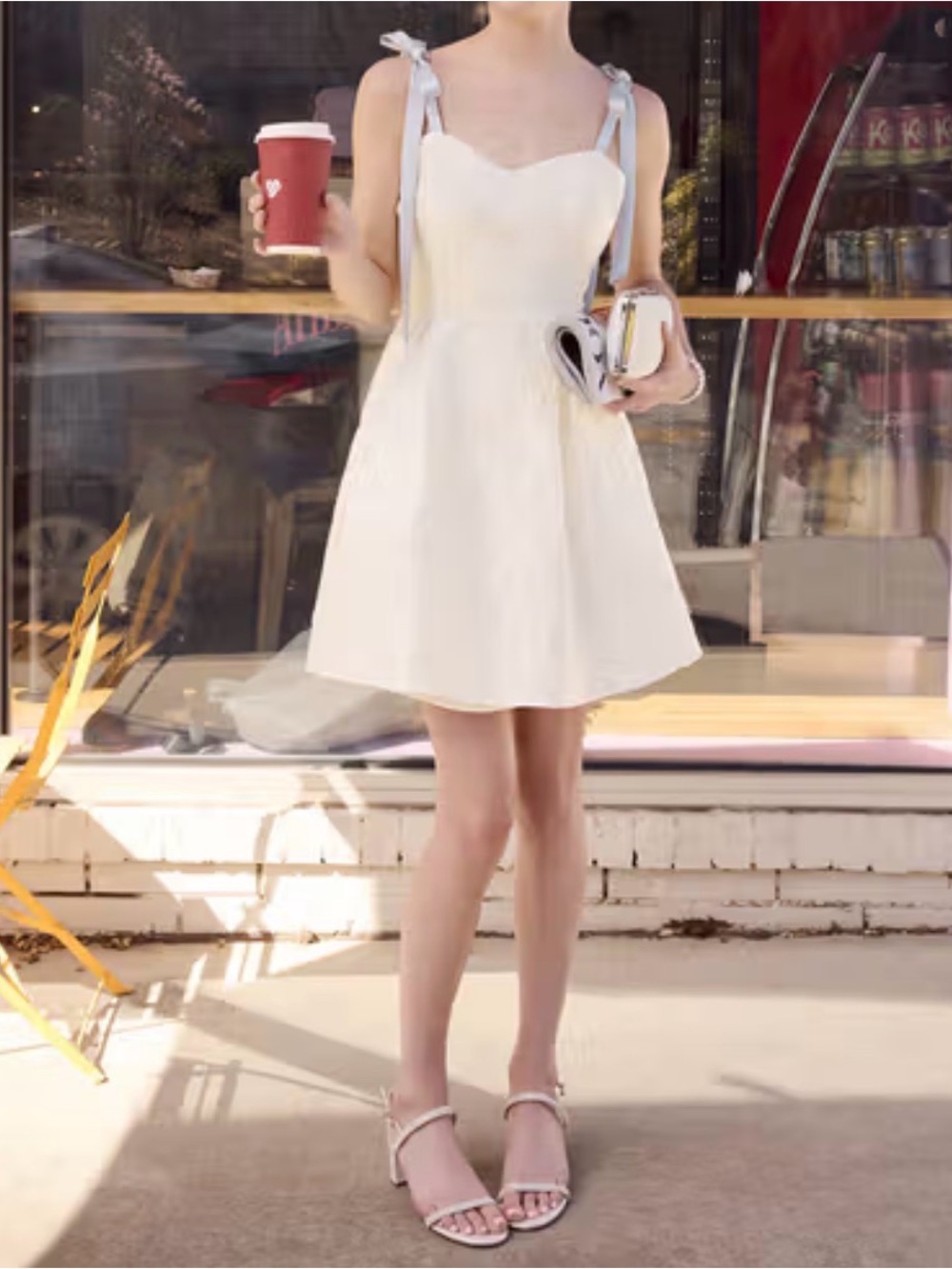 White Tie-Shoulder Mini Dress